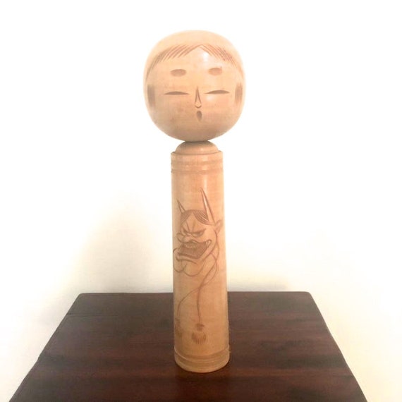12" Vintage Kokeshi Japanese Doll, Light Brown Bodhidharma Daruma Philosophy