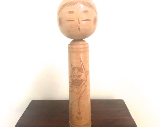 12" Vintage Kokeshi Japanese Doll, Light Brown Bodhidharma Daruma Philosophy