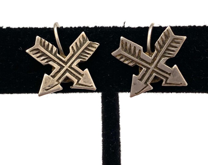 Fred Harvey Era Sterling Silver Crossed Arrow Screwback Earrings