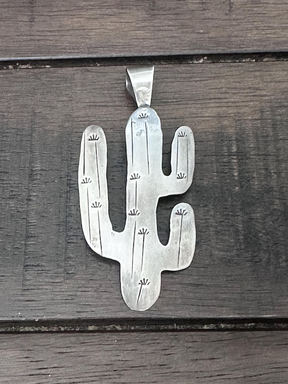 Southwest Saguaro Cactus Sterling Silver Pendant 2 7/8 Inches length