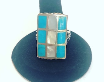 Pierścionek Zuni Multi-Stone Inlay ze srebra próby 925, rozmiar 9,75