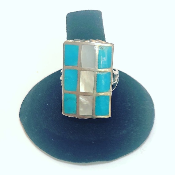 Sz 9.75 Native American Zuni Sterling Silver Multi stone Inlay Stunning Ring #A028
