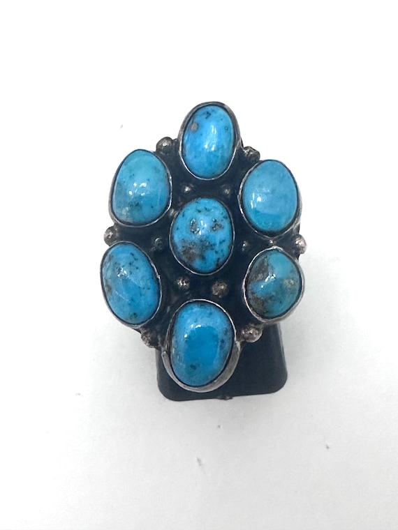 Sz 6.25 Vintage Southwest Turquoise Cluster Sterling Silver Ring