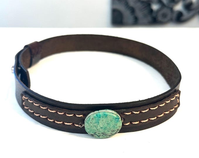 Leather Hat-band with Turquoise Stone, Adjustable, Cowgirl Hat Accessory