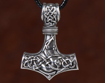 925 Sterling Silver Double-Sided Viking Dragon Thors Hammer Thor Mjölnir Mjolnir Necklace Pendant  Jewelry For Men and Women - Fast Delivery