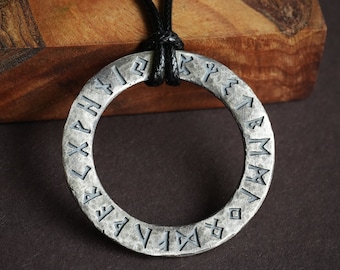 Viking Rune Ring Necklace, Runes Circle, Futhark Norse mythology, Odin  Pendant Jewlery Talisman