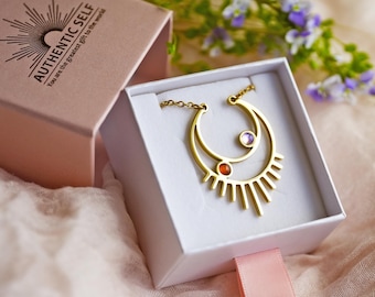 Sun and Moon Gold-Plated Necklace: Sunstone Moonstone Celestial Jewelry