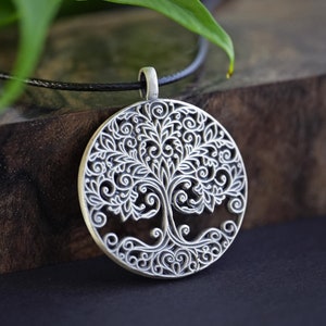 Handmade Filigree Tree of Life Brass 925 Sterling Silver Real Metal Intricate Viking Celtic Yggdrasil For Women and Men, Adjustable String