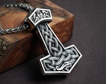 Handmade Viking Midgard Serpent Snake Thor Hammer Mjolnir Thors Necklace  For Men Norse Mythology Protective Amulet 22 Inches Long Chain