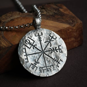 925 Sterling Silver Viking Traveler Wayfinder Jewelry Compass Vegvisir Pendant Necklace Norse Jewelry Hand Hammered