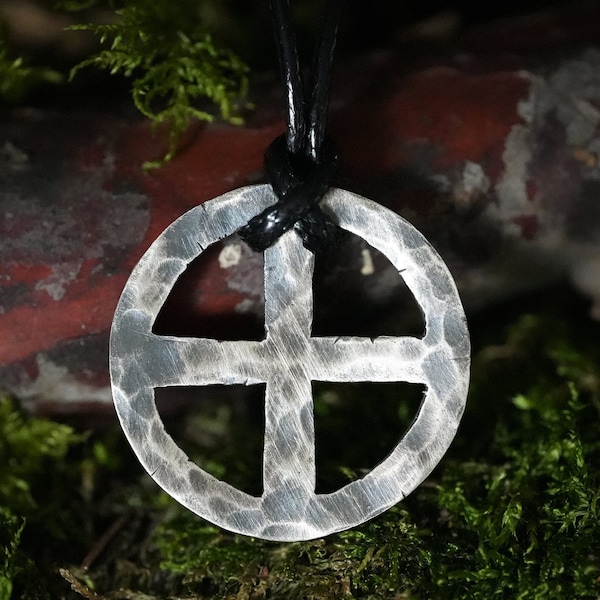 Hand Hammered Solar Cross, Sun Wheel, Viking Cross, Wheel of Life, Viking Norse Jewelry Pendant Necklace