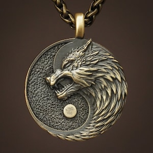 Wolf Yin Yang Necklace Pendant Jewelry - Wolves Amulet Gift - Solid Brass / 925 Sterling Silver -  Lovers and Friendship Best Friend Symbol