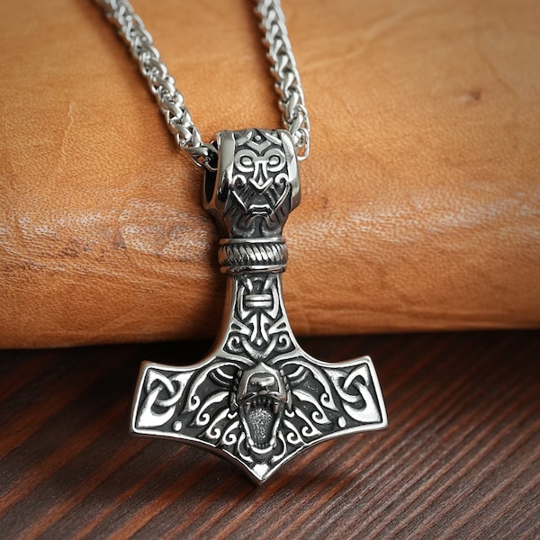 925 Sterling Silber Bär Wolf Viking Thors Hammer Halskette Anhänger - Mut und Stärke Amulett Talisman - Thor Geschenke für Männer - Wikinger