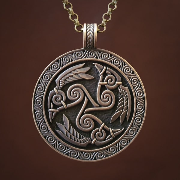 Celtic Morrigan Goddess Three Ravens Morrighan Triskelion Triskele Pendant Necklace Charm Medallion