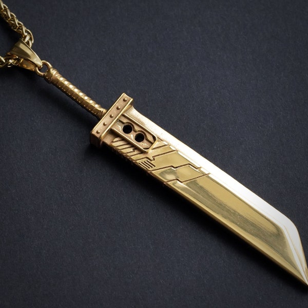 Extra Large Golden Silver Final VII Cloud Buster Sword Fantasy Necklace Pendant Jewelry Keychain