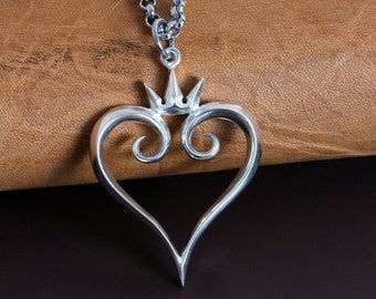 925 Sterling Silver Kingdom Heart Pendant Necklace Jewelry Amulet Talisman