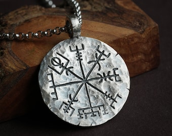 Compass Necklace with Hammered Finish Adjustable Length Sterling Silver Compass Necklace with Hammered Finish Adjustable Length Sterling Silver