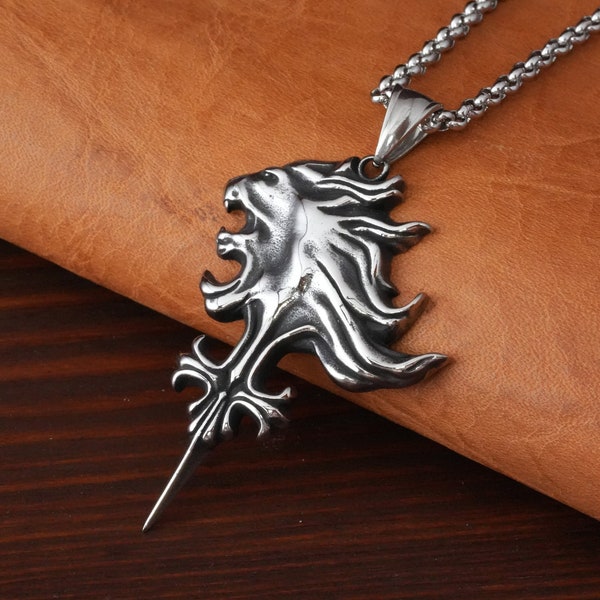 Collier Final Fantasy VIII Large Squall Leonhart Griever Bijoux avec pendentif en argent sterling