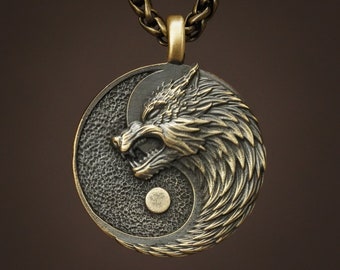 Wolf Yin Yang Necklace Pendant Jewelry - Wolves Amulet Gift - Solid Brass / 925 Sterling Silver -  Lovers and Friendship Best Friend Symbol