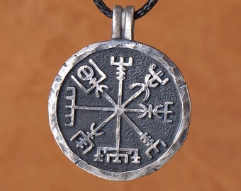 925 Sterling Silver Men Viking Compass Vegvisir Jewelry Necklace Pendant