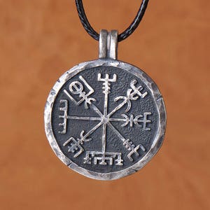 925 Sterling Silver Compass Necklace For Men With Adjustable String Handmade By Gudbrand image 1