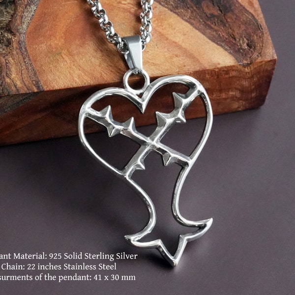 925 Sterling Silver Kingdom Heart Heartless Pendant Necklace Jewelry Amulet Talisman