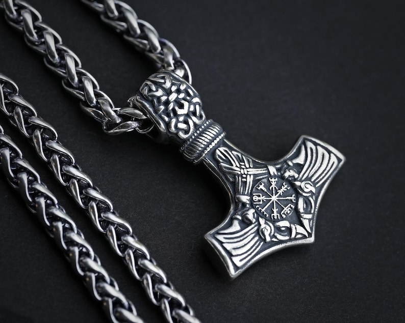 Sterling Silber Rabe Huginn Munin Viking Thor Hammer Halskette Vegvisir Aegishjalmur Amulett Bild 1