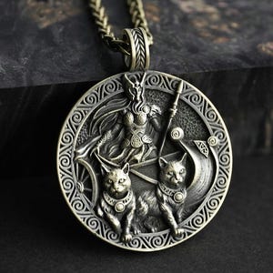 Viking Guardian Goddess Freya Valkyrie Shieldmaiden with cats cat Necklace - Norse - Protective Pendant With 22 Inch Stainless Steel Chain