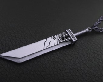 925 Sterling Silver Final Fantasy VII Cloud Buster Sword Necklace Pendant Jewelry