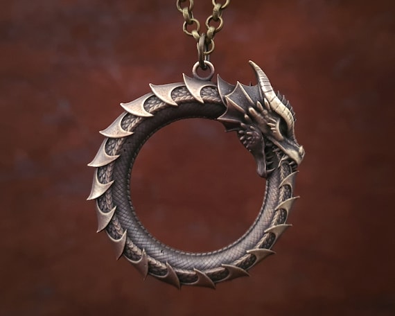Wikinger Drachen Halskette Vikings Nordisch Ouroboros Schlange Runen Anhänger 