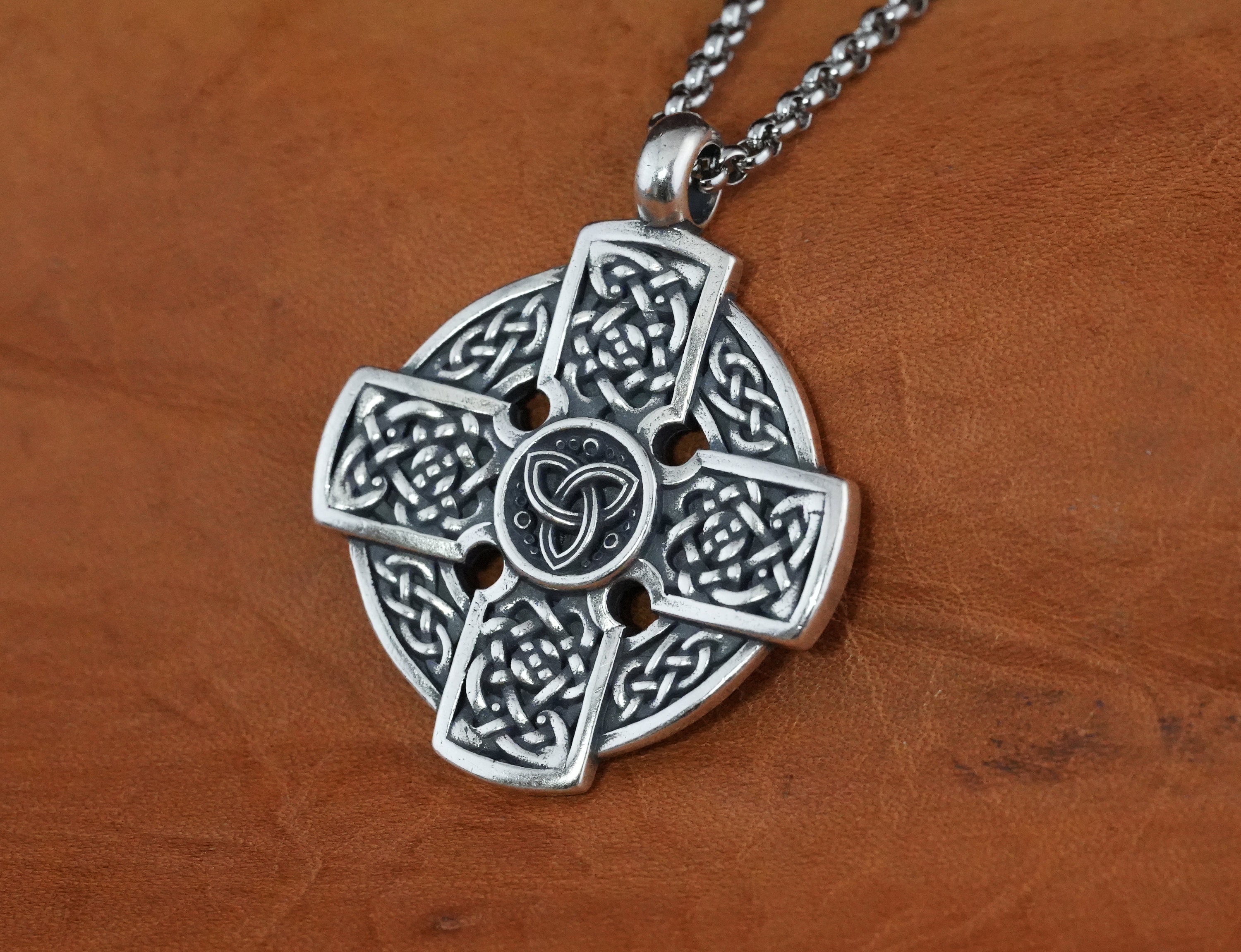 Handmade Sterling Silver Celtic Cross Necklace: Irish Triquetra Jewelry ...