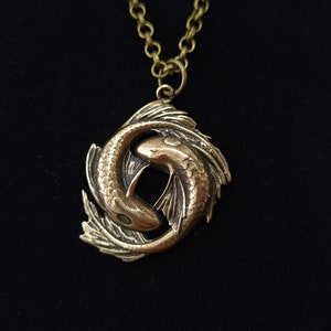 Koi Fish Yin Yang Necklace Charm Pendant Jewelry Brass and Silver