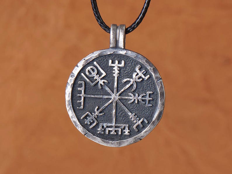 925 Sterling Silver Compass Necklace For Men With Adjustable String Handmade By Gudbrand image 1