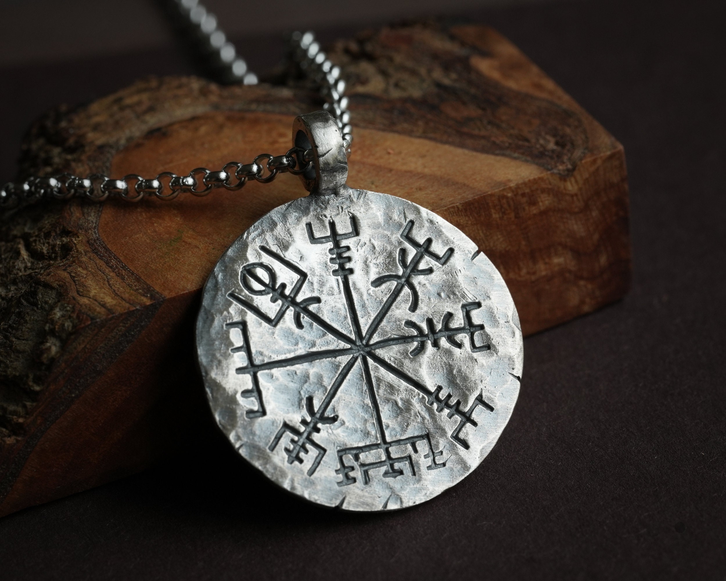 Vegvisir Necklace: Hand Hammered Viking Compass Pendant - Etsy