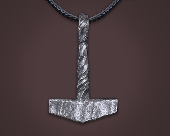 925 Sterling Silver Viking Hammered Texture Thors Hammer Thor Mjölnir Mjolnir Necklace Pendant