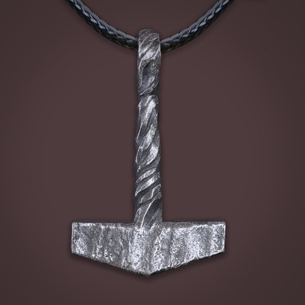 925 Sterling Silver Viking Hammered Texture Thors Hammer Thor Mjölnir Mjolnir Necklace Pendant