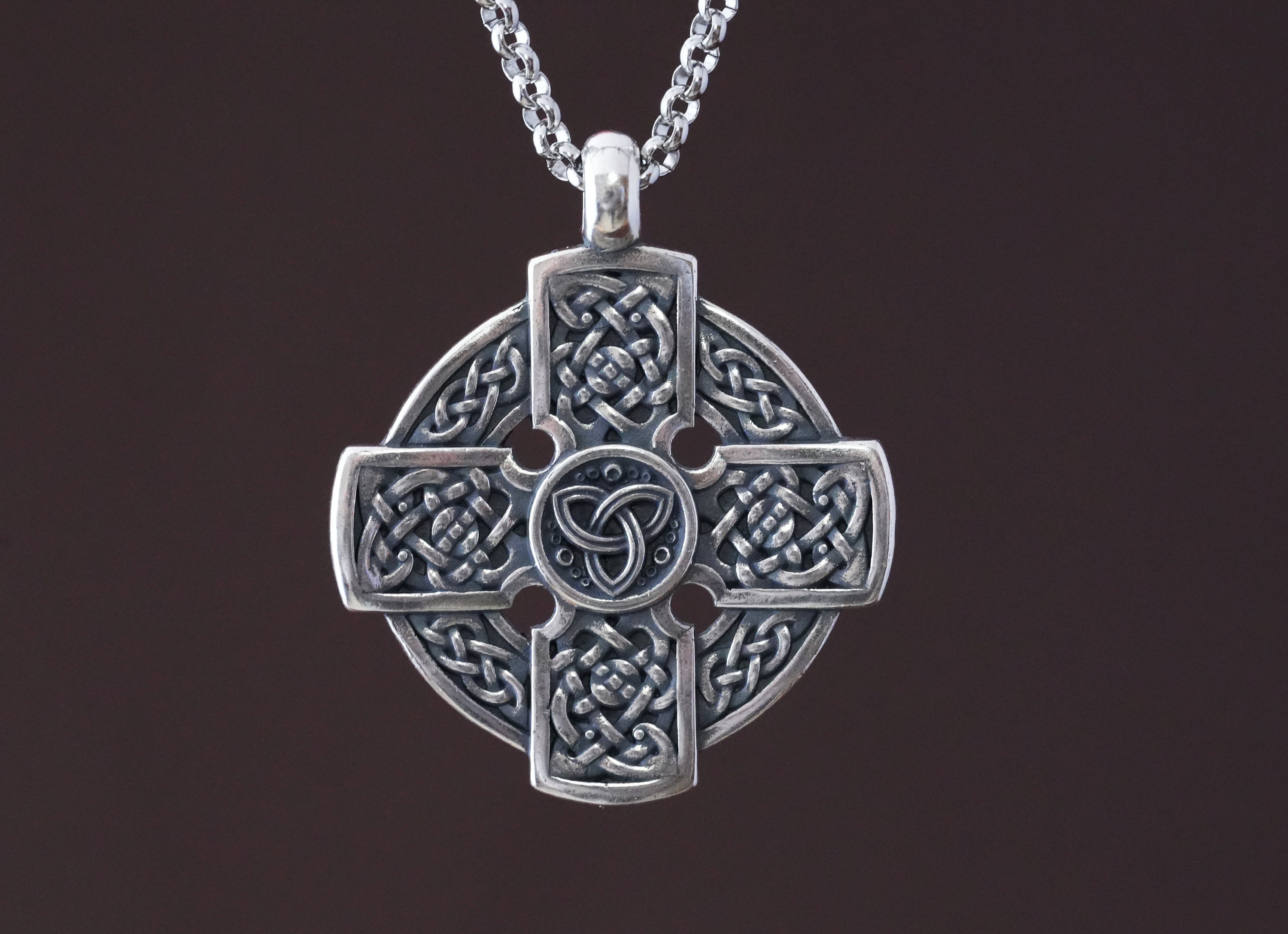 Handmade Sterling Silver Celtic Cross Necklace: Irish Triquetra Jewelry ...