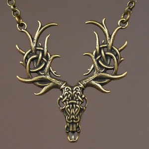 Celtic Cernunnos Stag Deer Antler Necklace Pendant with Celtic Knotwork, Symbol of Rebirth
