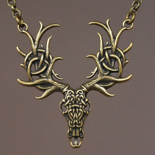 Celtic Cernunnos Stag Deer Antler Necklace Pendant with Celtic Knotwork, Symbol of Rebirth