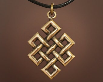 Handmade Tibetan Endless Knot Pendant: Sterling Silver or Brass Necklace