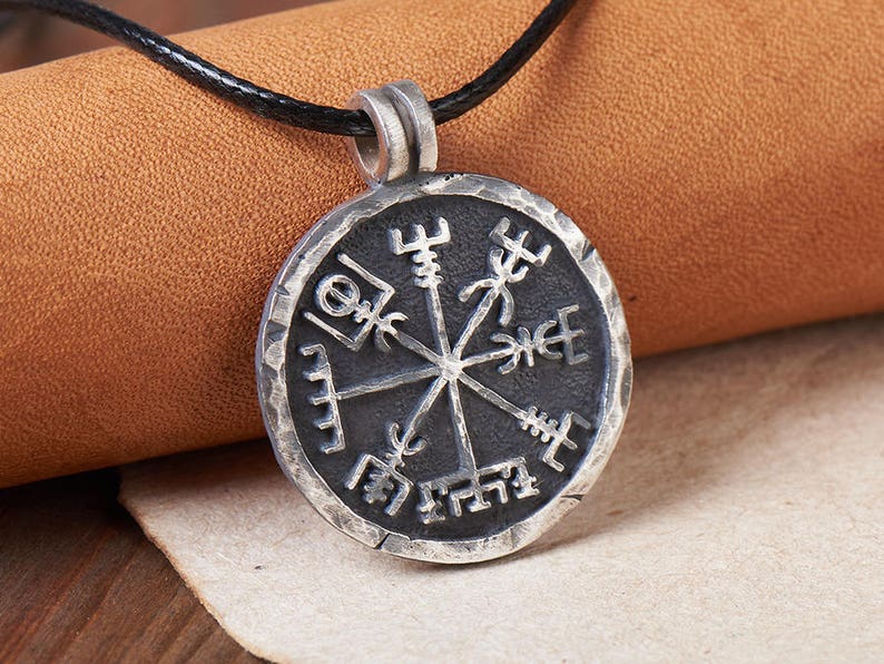 925 Sterling Silver Compass Necklace For Men With Adjustable String Handmade By Gudbrand image 2