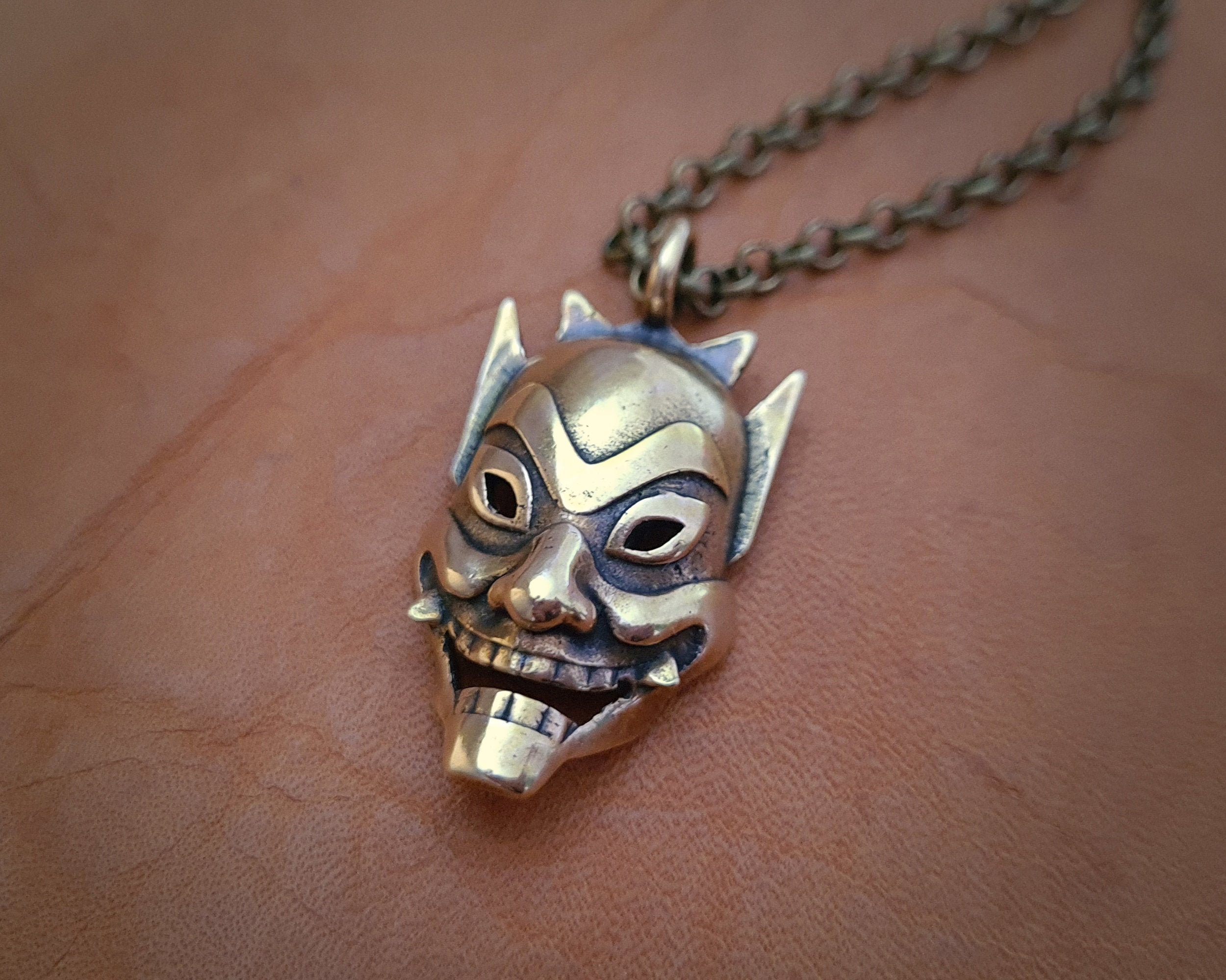 Japanese Oni Hannya Hanyia Demon Mask Pendant Necklace Jewelry Etsy