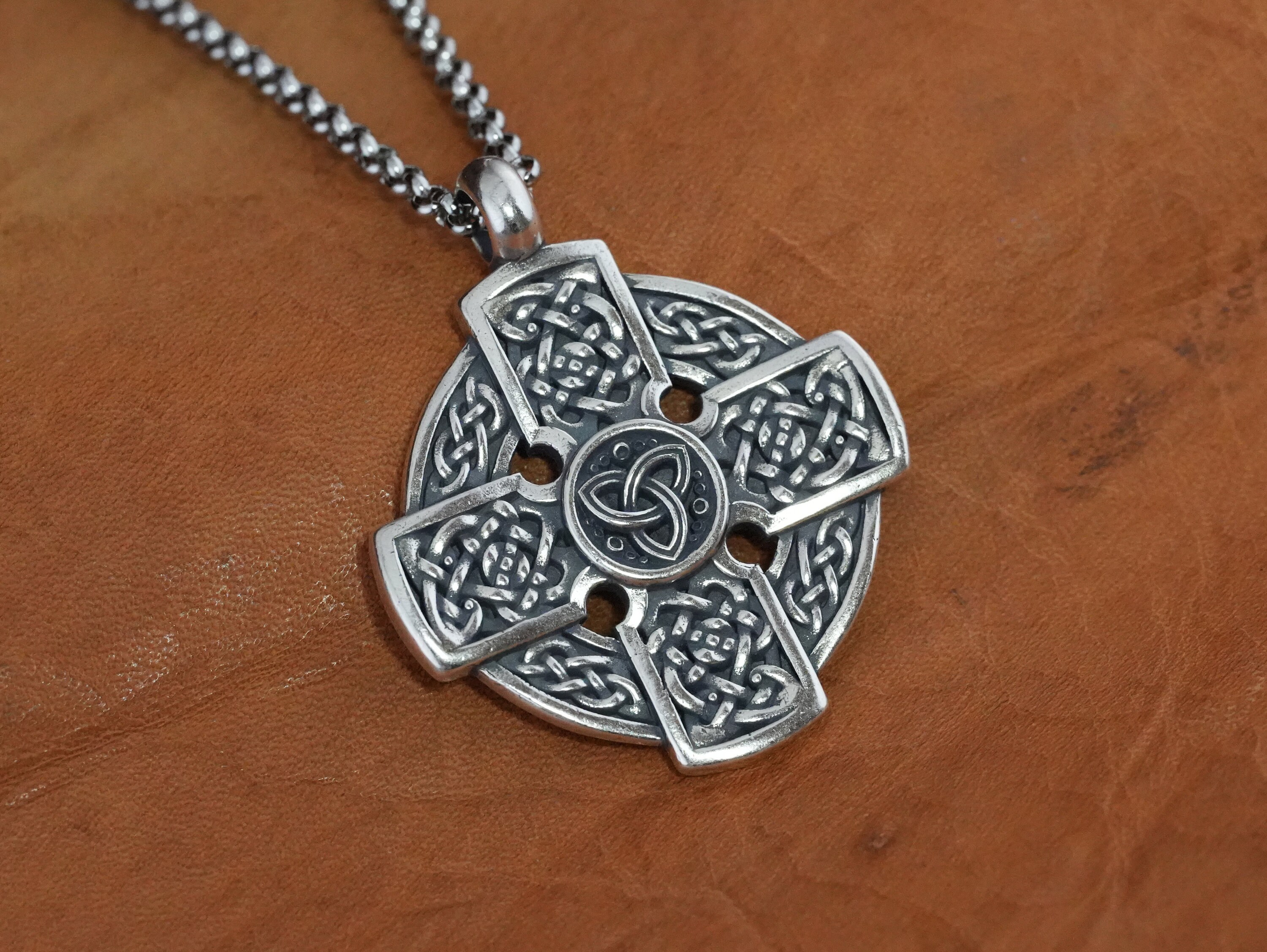 Handmade Sterling Silver Celtic Cross Necklace: Irish Triquetra Jewelry ...