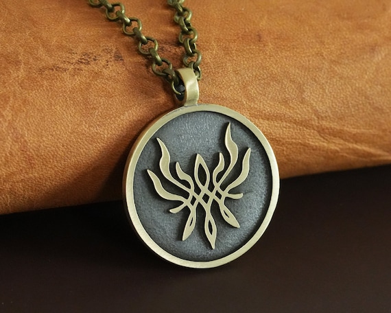 925 Sterling Silver Fire Emblem Crest of Flames  Metal Pendant Necklace