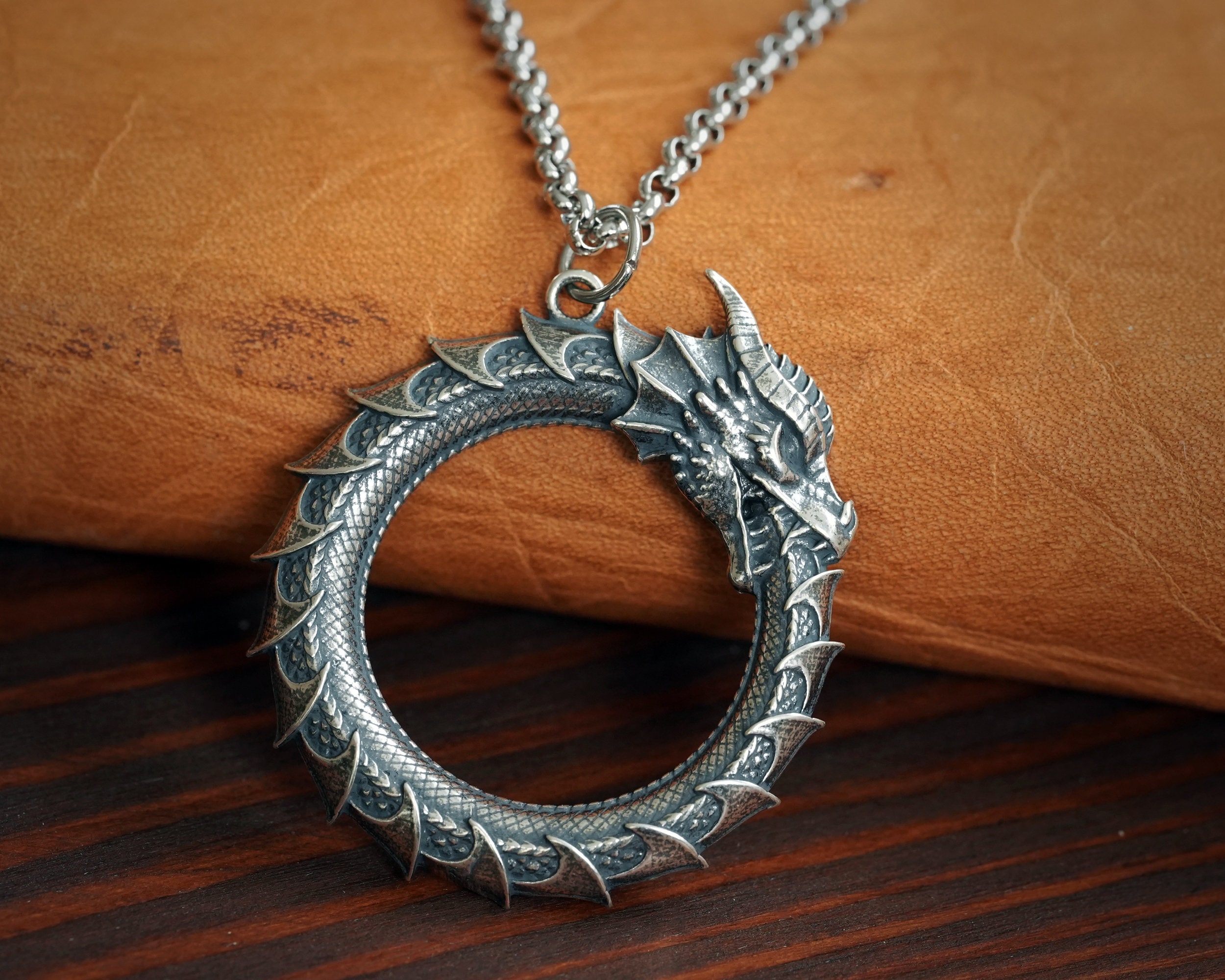 Gótico Ouroboros Nórdico Vintage Dragón Collar Colgante Gótico Viki