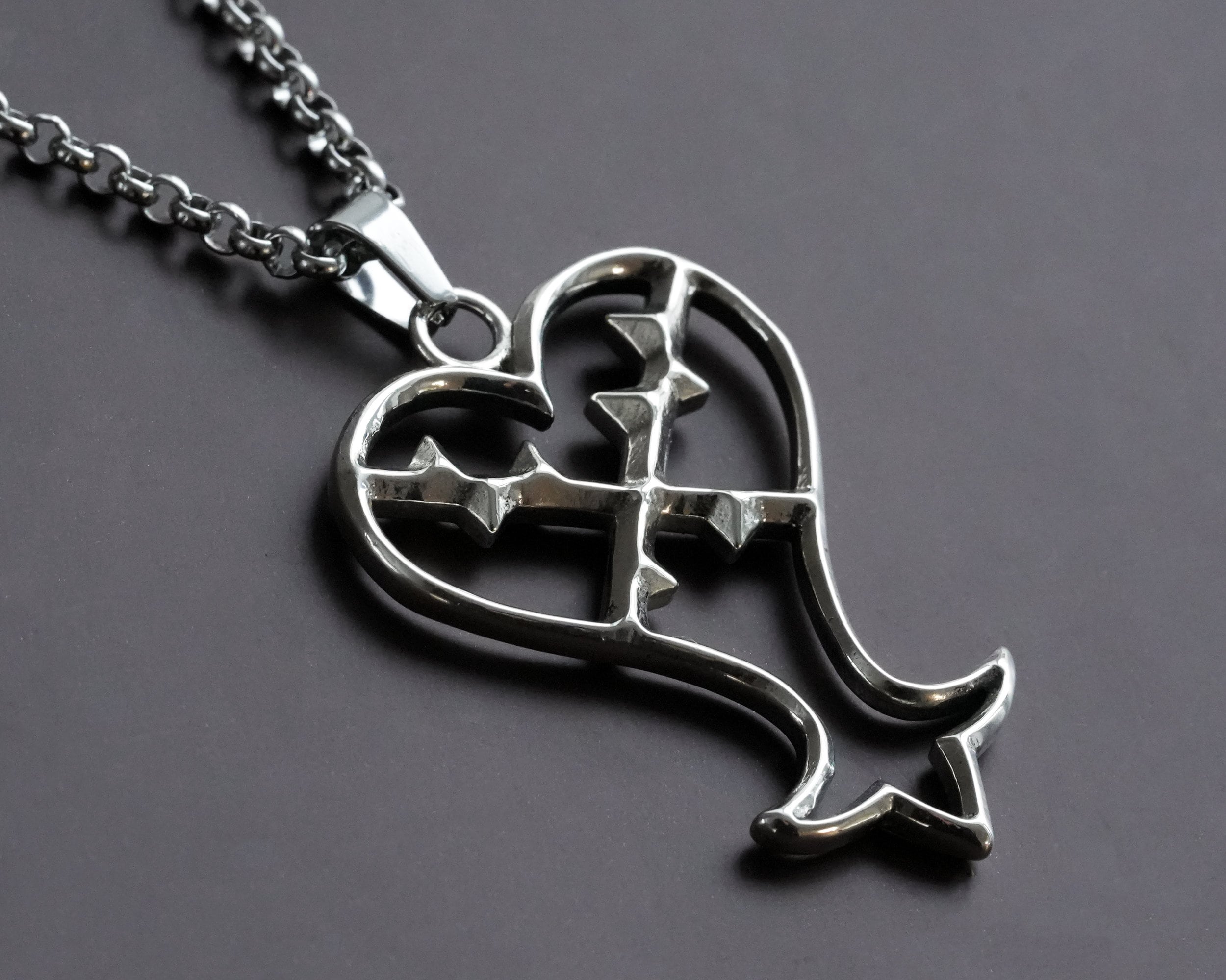 925 Sterling Silver Kingdom Heart Pendant Necklace Jewelry Amulet