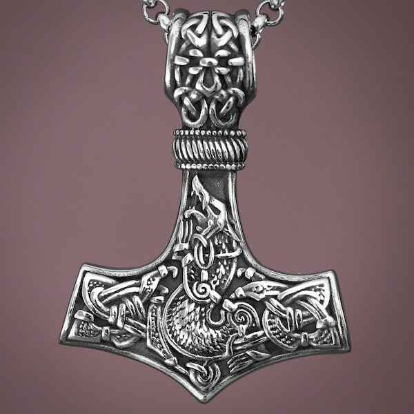 925 Sterling Silber Wikinger Wolf Fenrir Thorshammer Thors Mjölnir Mjölnir Halsketten-Anhänger