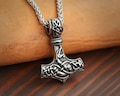 Sterling Silver or Stainless Steel Viking Dragon Thor Hammer Mjolnir Necklace product logo