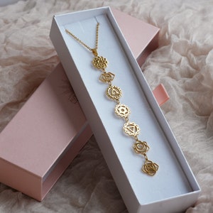 Gold Plated Seven Chakra Necklace For Women with Chain Spiritual Yoga Mindfulness Jewelry in a Gift Box