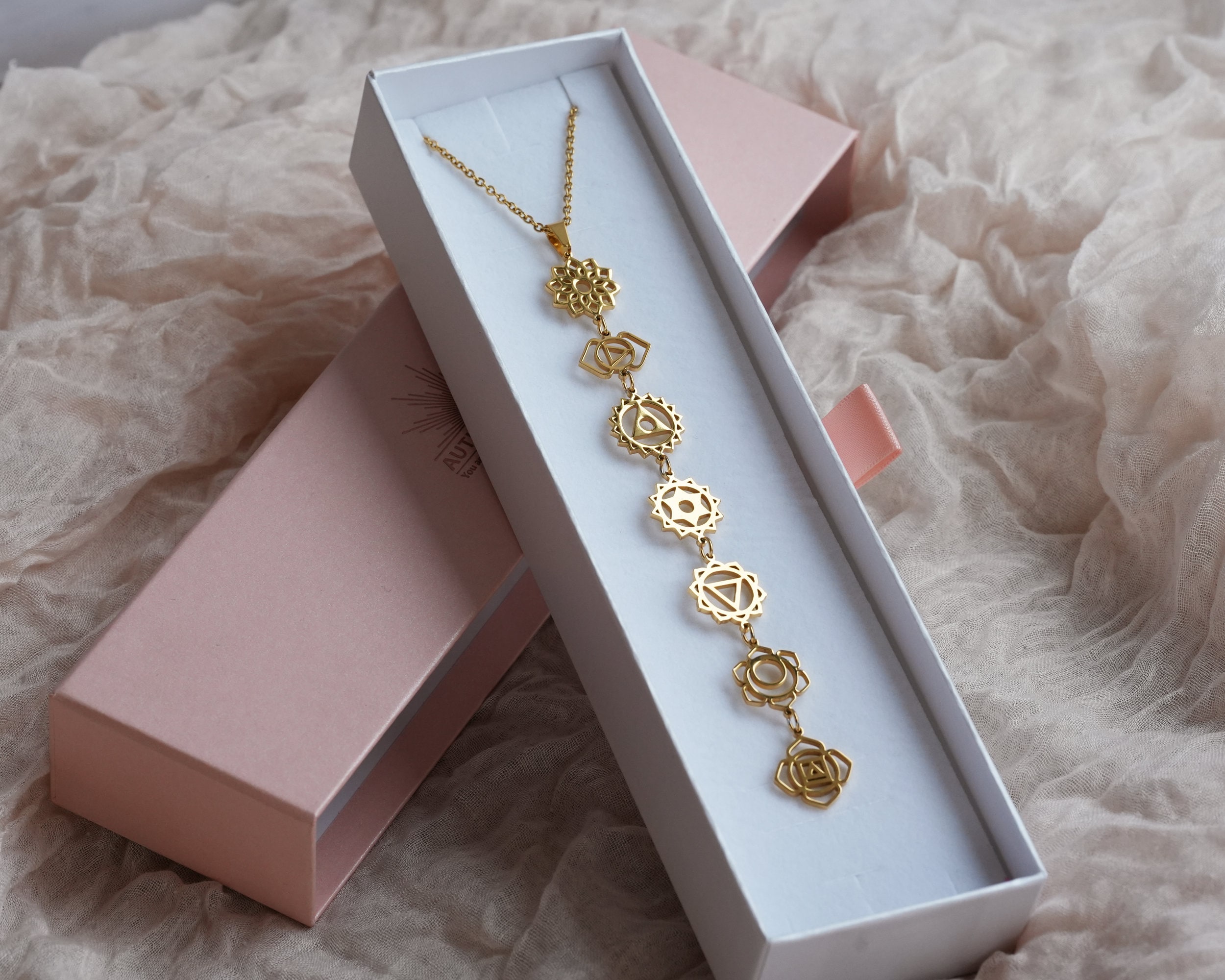 Gold Plated Seven Chakra Necklace: Spiritual Yoga Jewelry